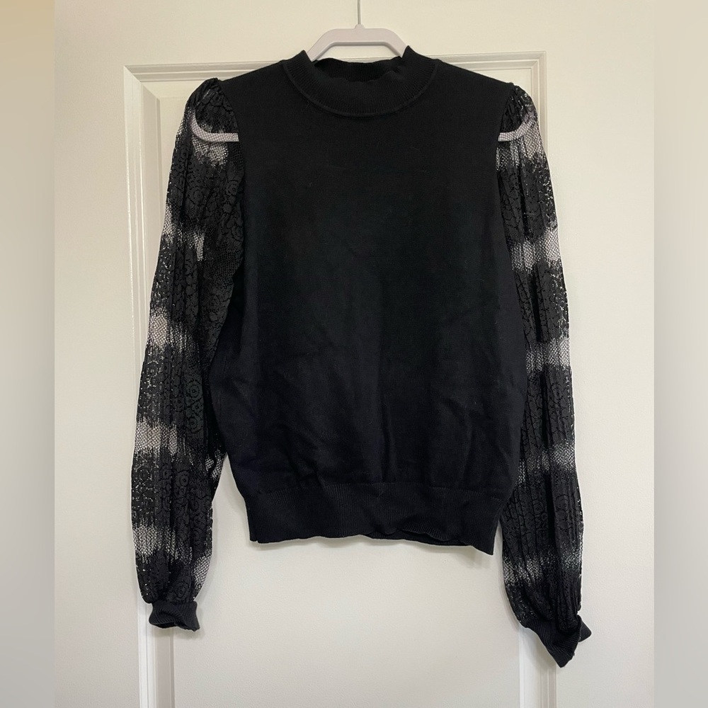 Nanette Lepore Black Sweater with Lace Sleeves
